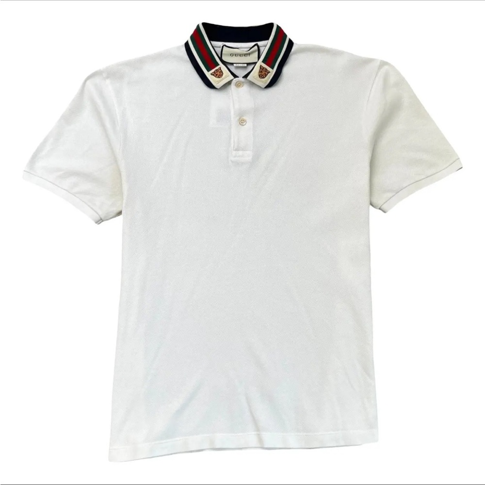 Gucci White Mens Tiger on Collar Polo Shirt Size M